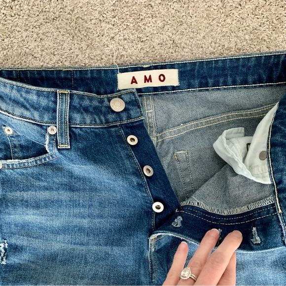 AMO Babe Old School High Rise Slim Distressed Crop Jeans - Picture 4 of 7